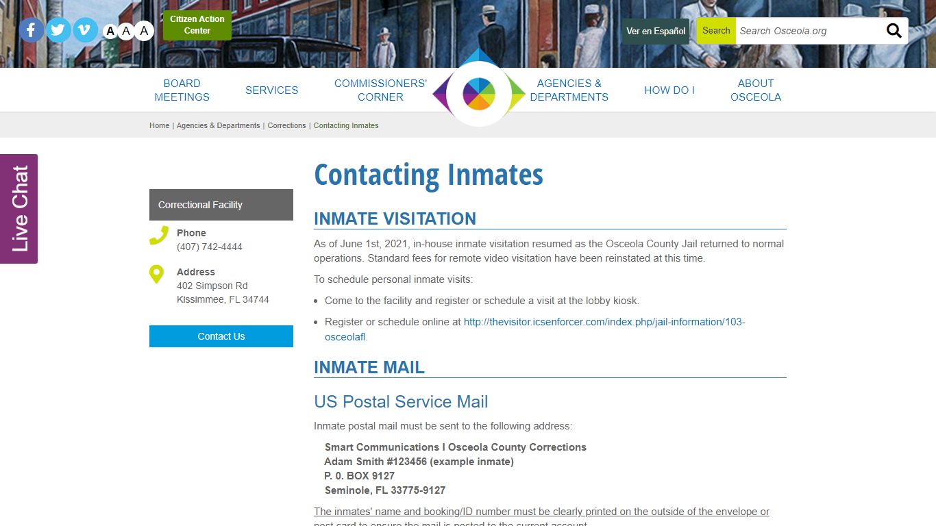 Contacting Inmates - Osceola County, Florida